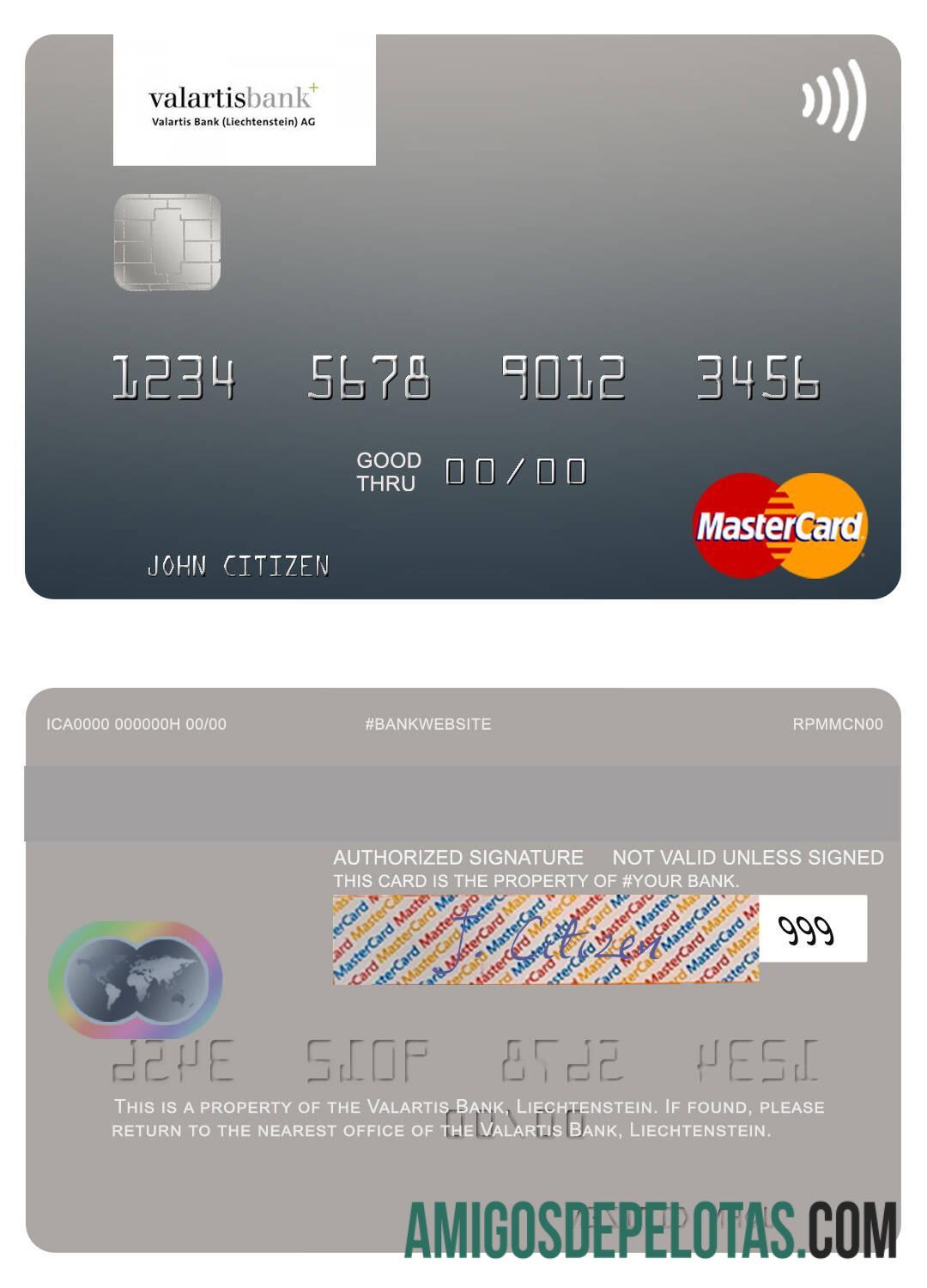 Liechtenstein Valartis Bank Mastercard example